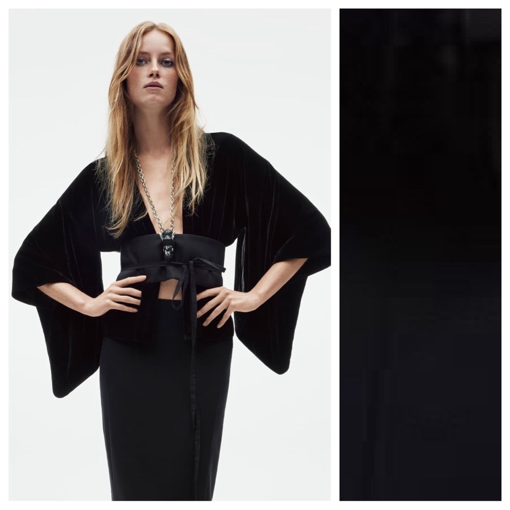 NWT. Zara Limited Edition Black Viscose Blend Velvet Open Front Kimono. Size XS.